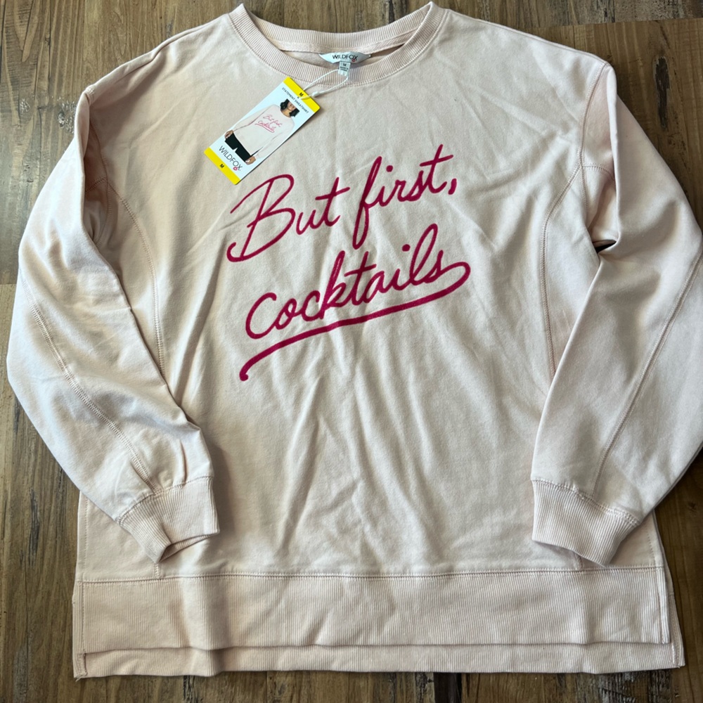 Wildfox M Women’s Sweater But First Cocktails NWT Peach Whip